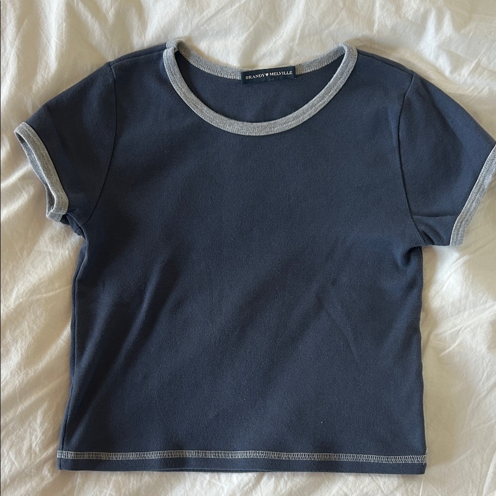 Brandy Melville Blue and Gray Trim Crop Top